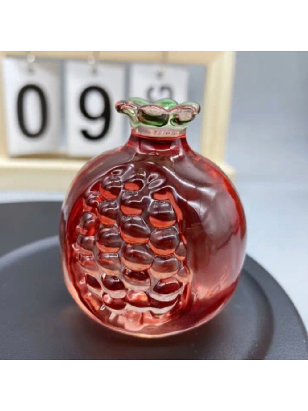 Paperweight--Pomegranate, Red Glass With Light Green Glass Stem